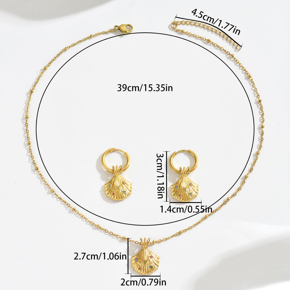 Ocean Style Shell Inlaid Gemstone Jewelry Set For Women Necklace_voghion.com