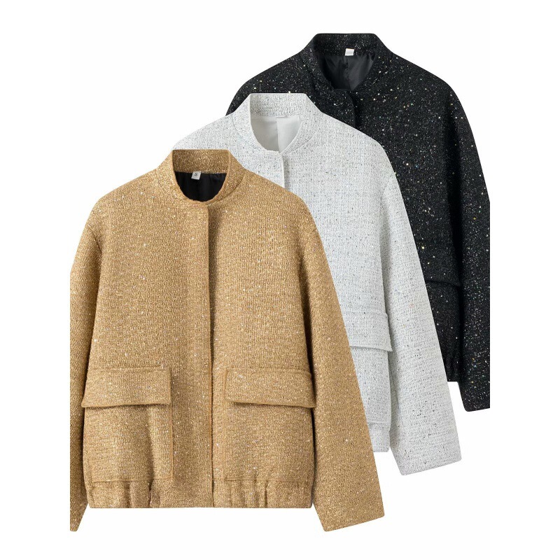 Cross-border 2024 women's cross-border European and American style hot sequined small stand collar jacket jacket