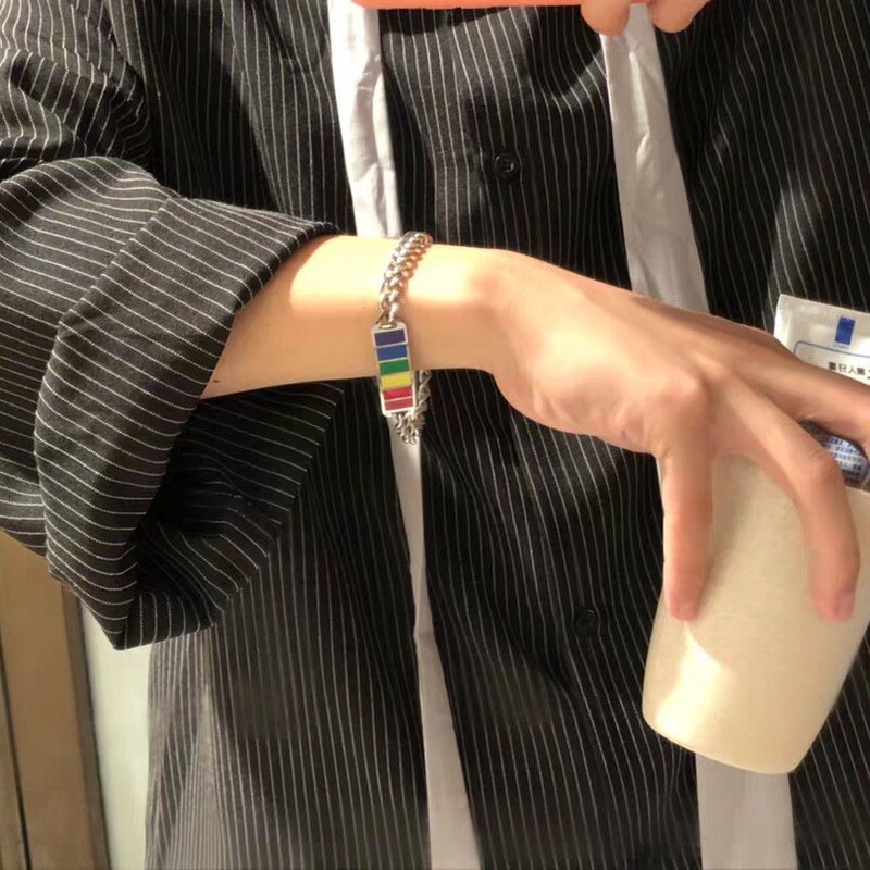 Korean Style Distinctive Creative Rainbow Bracelet for Men and Women Niche Ins Cold Style Titanium Steel Bracelet Fashion Trendy Hand Jewelry