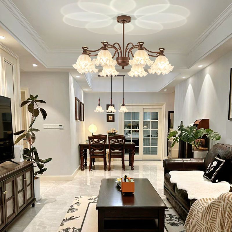 新复古客厅吊灯田园美式花朵主卧室灯简约大气创意中古风餐厅吊灯