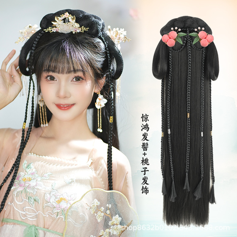 징홍빵 + 복숭아 헤어 액세서리 한 쌍