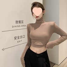 咖色高领加绒加厚打底衫女秋冬内搭短款上衣浙江义乌垫肩长袖恤
