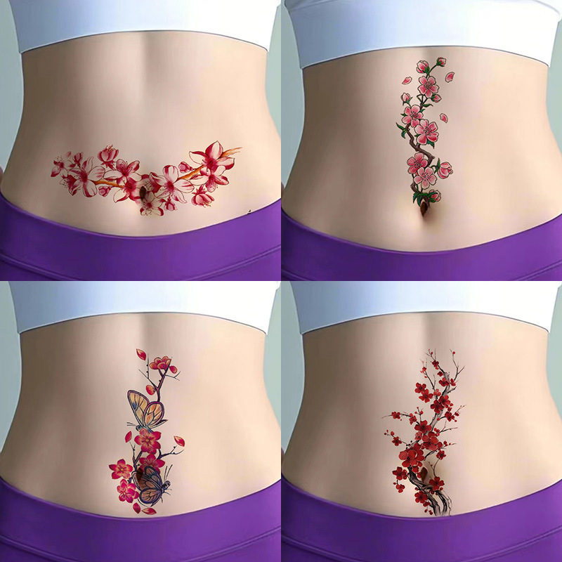 6 Colorful Tattoo Stickers for Women, Waterproof and Long-Lasting Artificial Semi-Permanent Belly Clavicle Scar Covering High-End Patterns