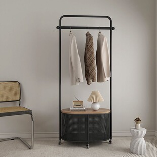 Coat Rack Floor Bedroom Japanese Mobile Imitation Rattan Retro Living Room Corner Dirty Clothes Basket Light Luxury Storage Hanger