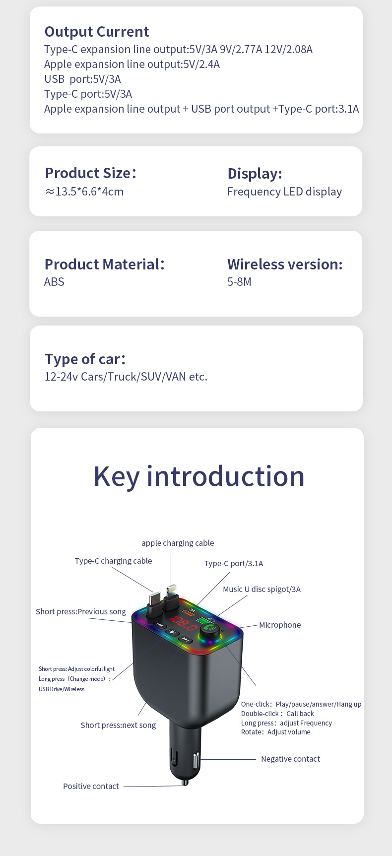 Y4 Factory Wholesale Car Mp3 Bluetooth Fm Transmitter Private Model Fast Charging Car Charger Cross-Border New Product