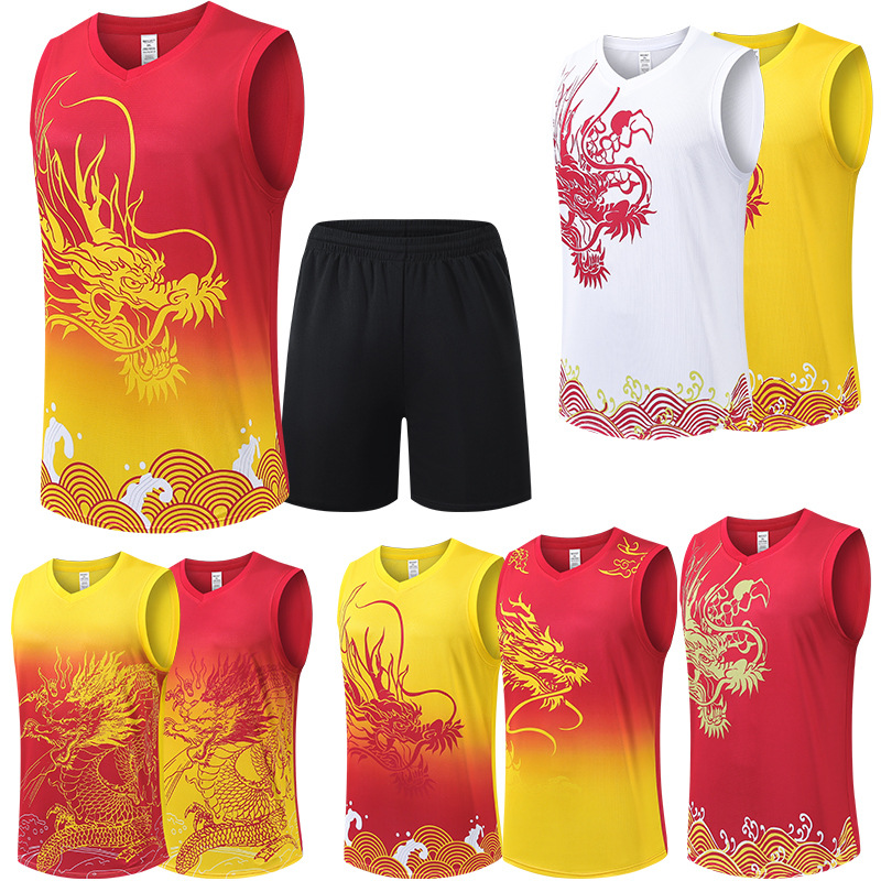 Dragon Boat Clothing suit Race Dragon Boat Competition Clothing Dragon Pattern Group Buying Dragon Boat Festival Rowing Dragon Boat Basketball Clothing Sports Vest for Men and Women