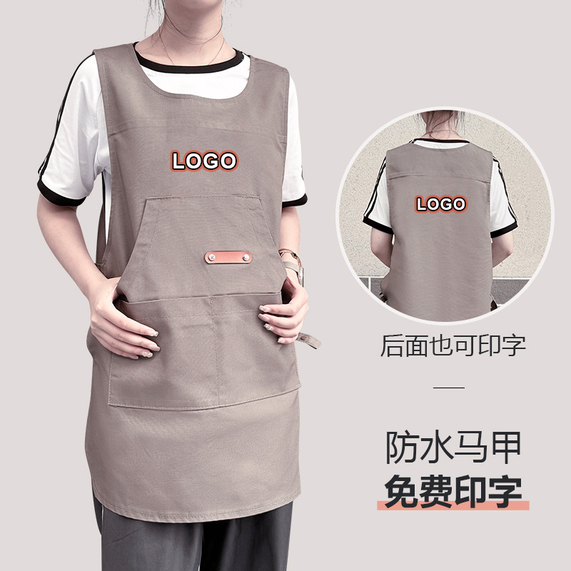 Amazon chaleco sin mangas chaleco leche té barista ropa de trabajo lienzo clip caballo delantal impermeable logo personalizado