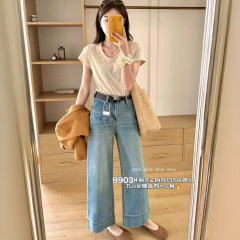 92-40 公司货YKK拉链简约百搭弹力九分显瘦直筒牛仔裤9903