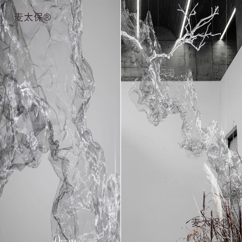 白灰可塑钢丝网金属云雾网造型硬网纱布料艺术材料设计师面麦太保