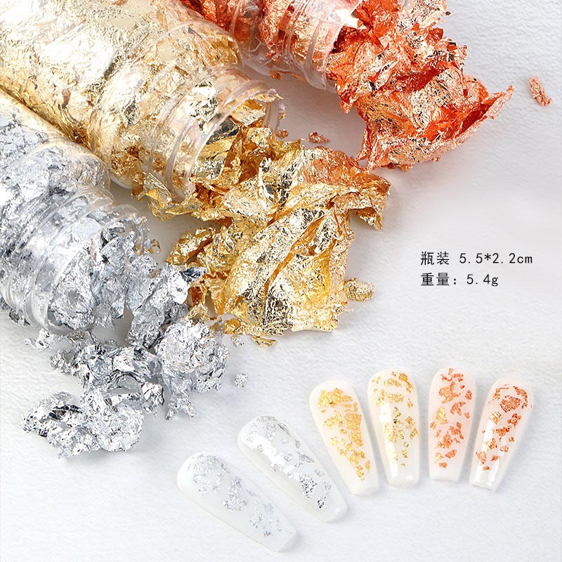 Joyería de uñas lámina de oro accesorios de material de decoración de uñas hechas a mano papel de lámina de oro oro plata piezas de lámina de estaño oro rosa