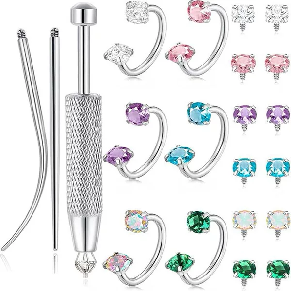 Stainless Steel Round Zircon Nose Ring, Fashionable and Simple Body Piercing Jewelry, Exclusively for Cross-Border Sales, Supports Bulk Orders
