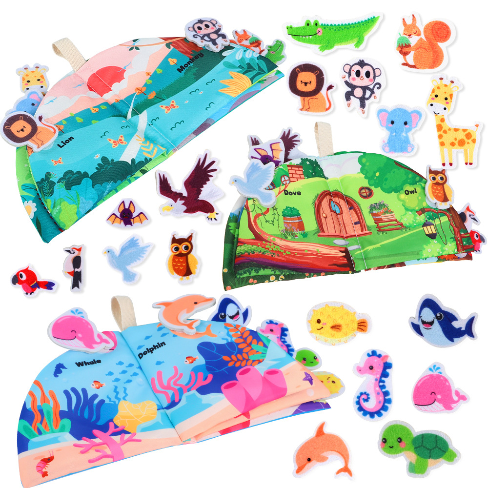 Libro de tela para bebés Velcro desgarrador libro animal marino libro tridimensional roedor infantil libro de tela de educación temprana libro de palma