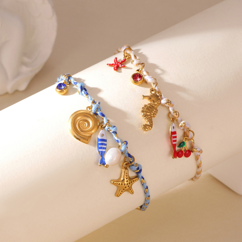 Cross-Border Hot-Selling Braided Rope Bracelet for Women Stainless Steel Marine Series Pendant Summer Fashion Trend Supply Wholesale