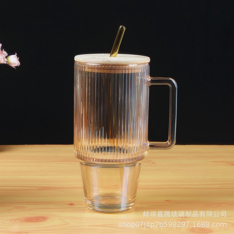 Taza de paja de vidrio vertical con mango, taza de café latte de hielo, taza de jugo de bebida de gran capacidad, taza de regalo de fiesta