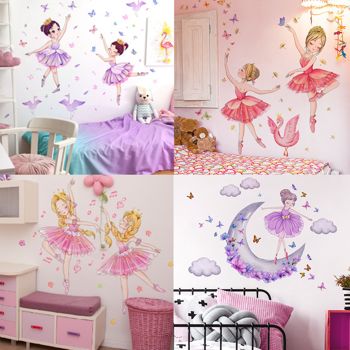 A variety of girls ballet swan butterfly wall stickers children's room bedroom decorative wall stickers self-adhesive wall stickers