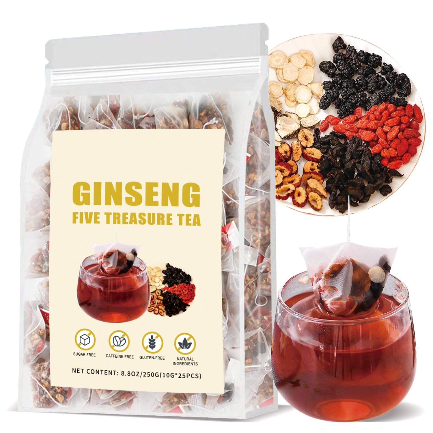 跨境外贸 Ginseng Five Treasure Tea，人参五宝茶 5克20袋