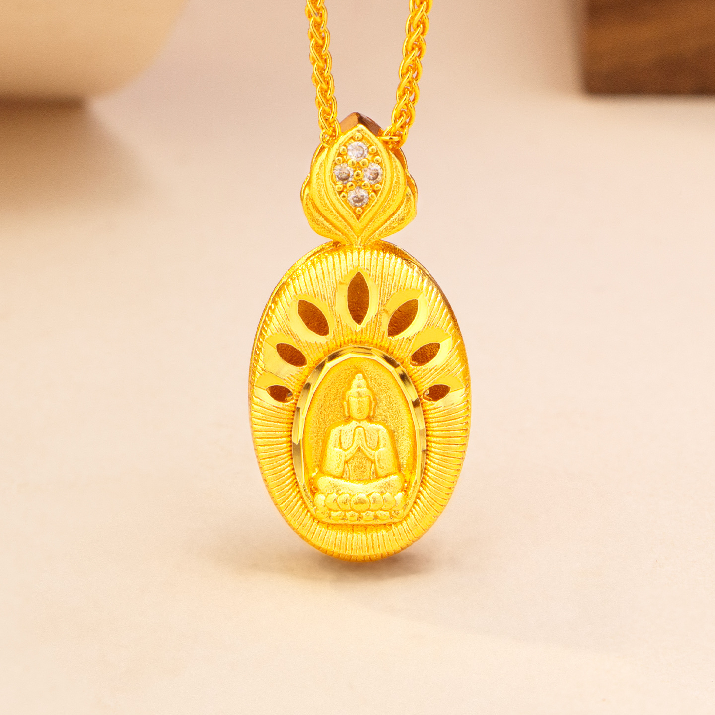 新款越南沙金镂空点钻瑞意雅尊吊坠女复古风百搭锁骨链直播货源