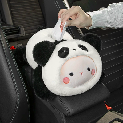 Car tissue box/set armrest box rear row - cute-panda-seat-tissue-box