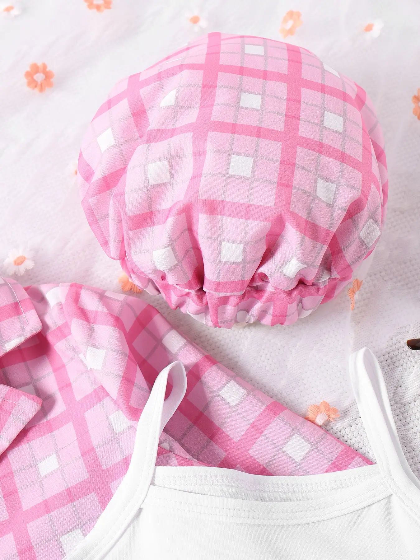 2024 Spring Girls' Long sleeved Small Suit Knitted Top+Irregular Checkered Skirt+Hat Set_voghion.com