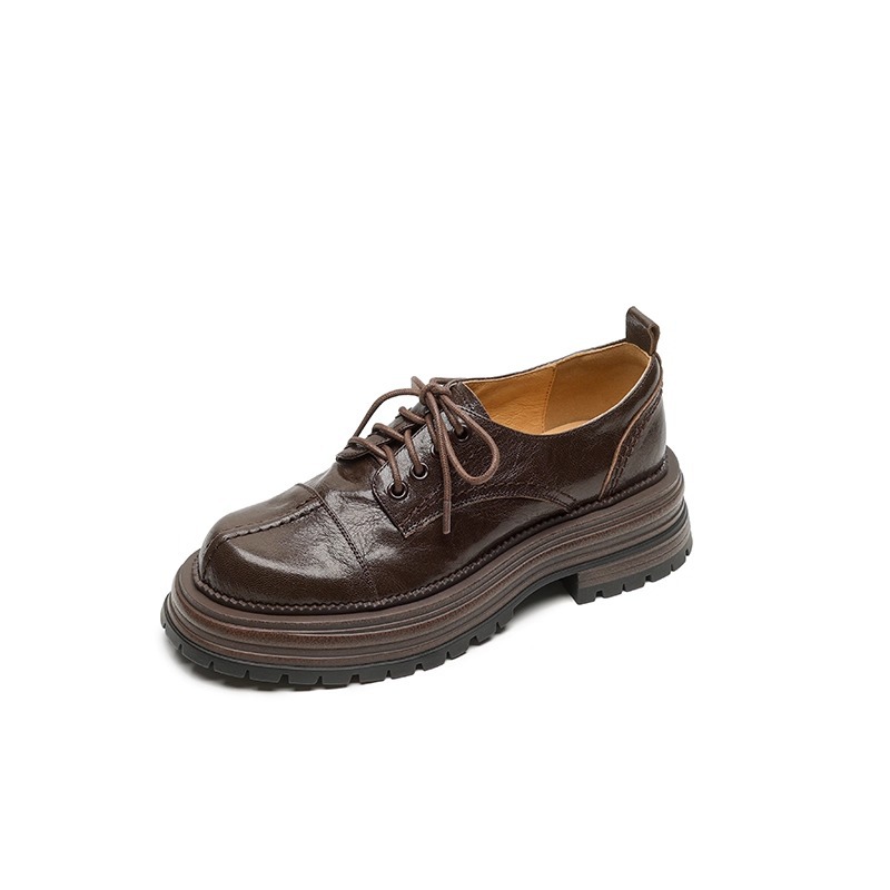 In-stock 022 Soft Leather Thick-soled Lace-up Women's Retro Commuter Loafers 2025 Spring/autumn Round-toe British Style_vogvips.com
