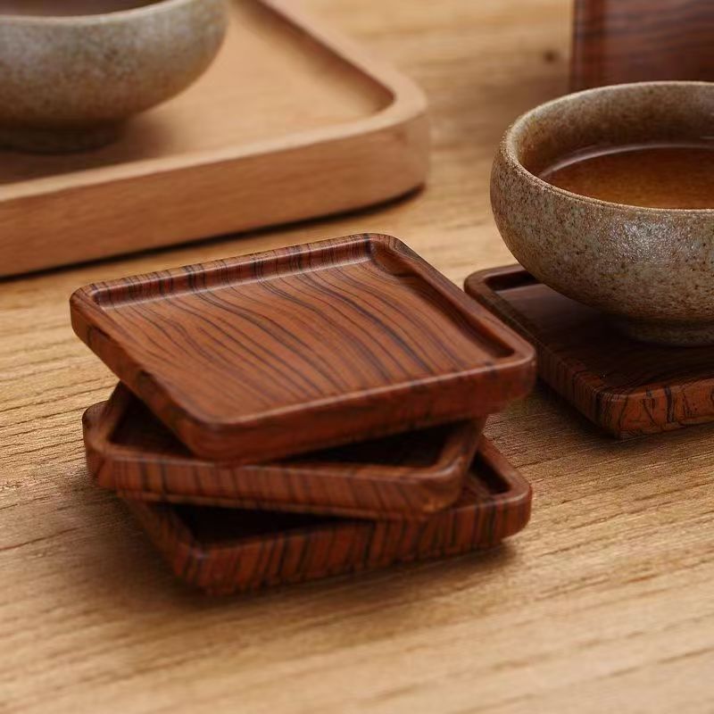 Zhengyuan Wooden Antique Tea Set Tea Cup Mat Tea Ceremony Cup Holder Kung Fu Tea Set Mahogany Cup Tea Ceremony Accessories