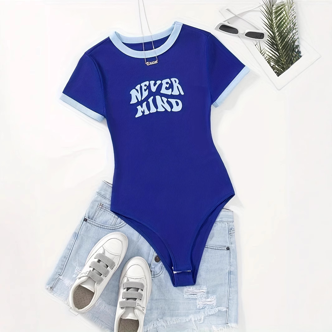 in stock Europe and the United States cross-border foreign trade wholesale women's jumpsuit new short sleeve letters printed color round neck Amazon speed