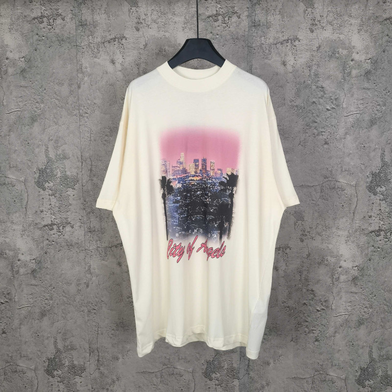 Ceiling Poisoner オリジナル パリ B エンジェルシティ ロサンゼルス 夜景 直噴プリント ラウンドネック 半袖 Tシャツ|undefined