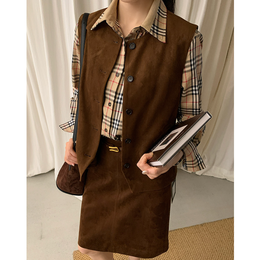 EVERTRUE 2026 Autumn Suede Slim Fit Vest Top, Sleeveless, Loose Fit, Slimming V-Neck Vest 51817