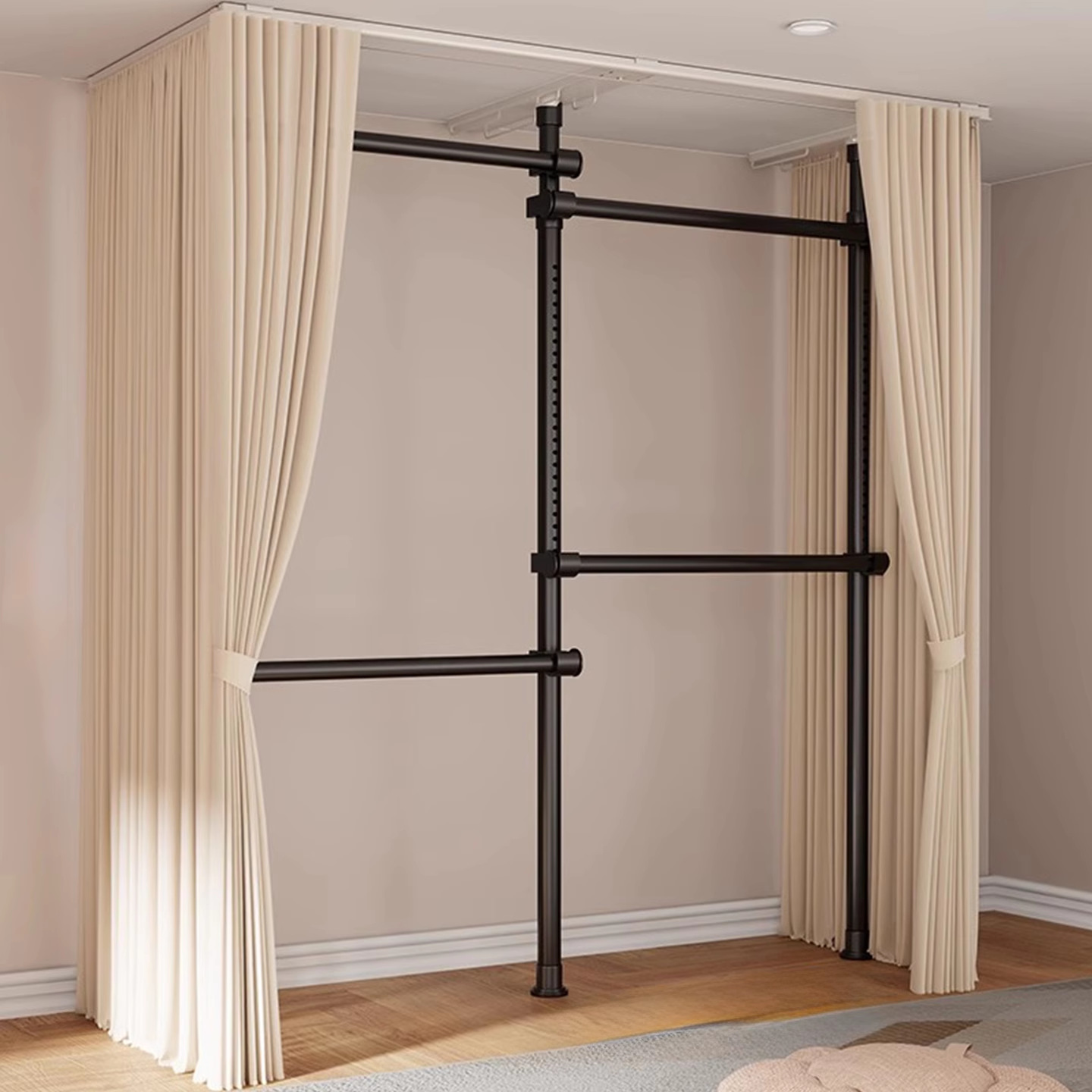 Floor-To-Ceiling Clothes Rack, Wardrobe Clothes Rack, Bedroom Punch-Free Telescopic Storage Rack, Floor-Standing Clothes Drying Rack