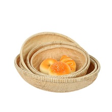 有孔天然竹编圆形5件套家用厨房收纳晾晒筐镂空簸箕客厅竹制品