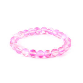 外贸时尚手链串桃花粉水晶圆珠晶体通透天然莫桑比克星光粉晶手链