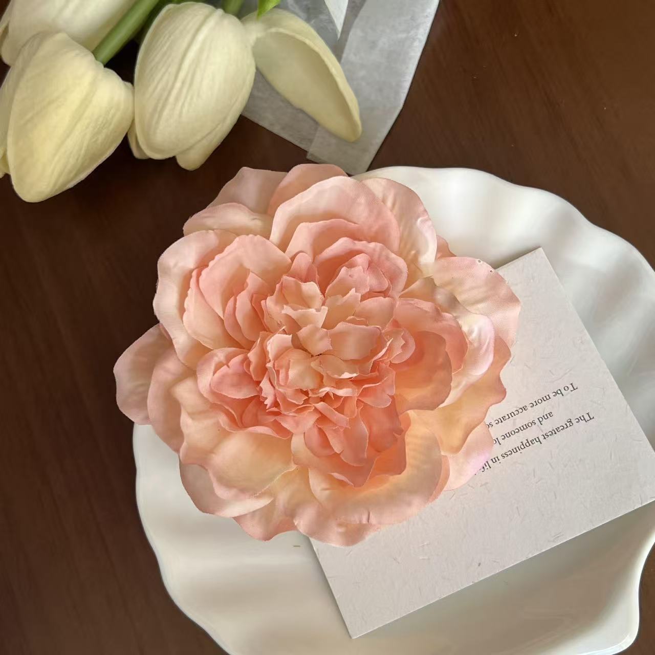 오렌지 핑크 모란 머리핀
