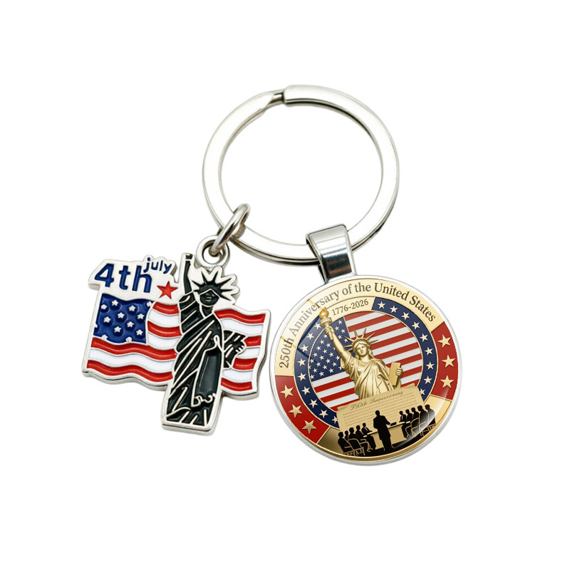 American 250Th Anniversary of Founding Commemorative Car Keychain Pendant Time Gemstone Pendant Cross-Border Hot Selling Accessory
