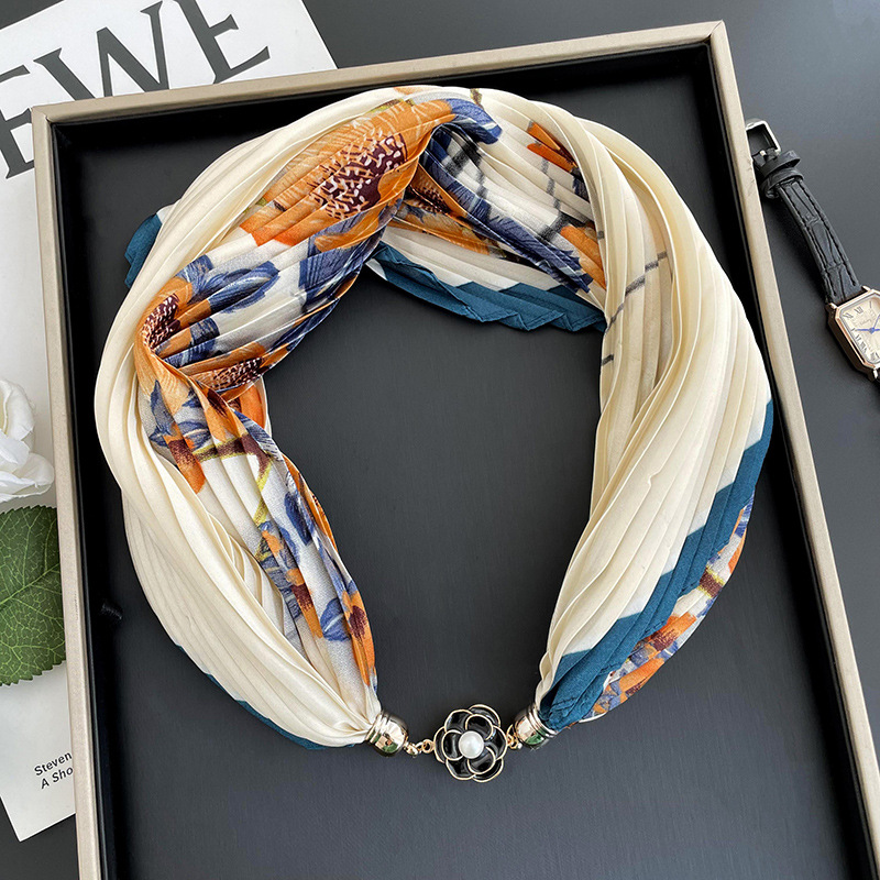 Nuevo collar de bufanda de hebilla magnética versátil elegante bufanda plisada de alto grado correa de muñeca perezosa bufanda banda de pelo