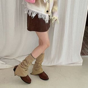 New color matching striped Millennium hot girl pile socks vintage y2g mid-calf leg cover