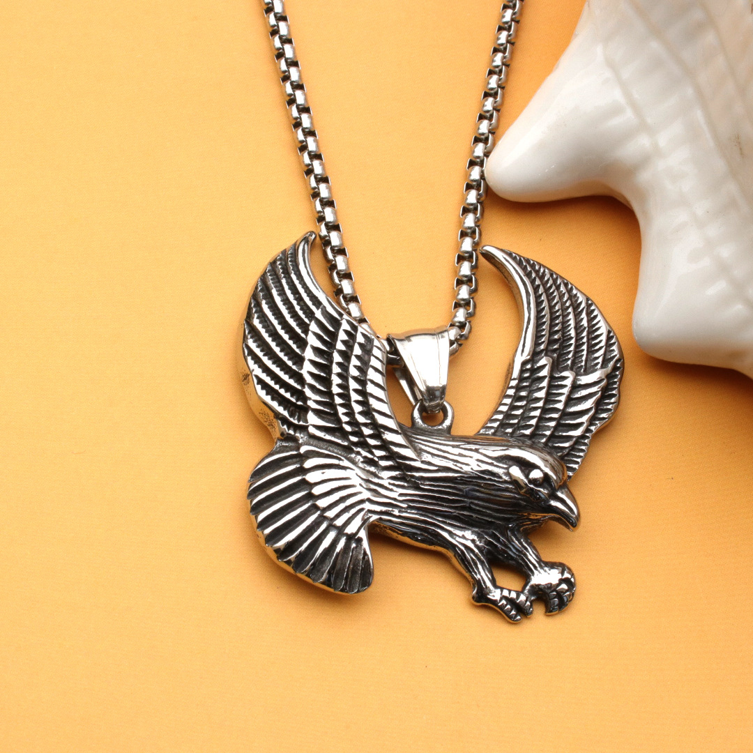 Stainless Steel Flying Eagle Necklace For Men Titanium Pendant_voghion.com