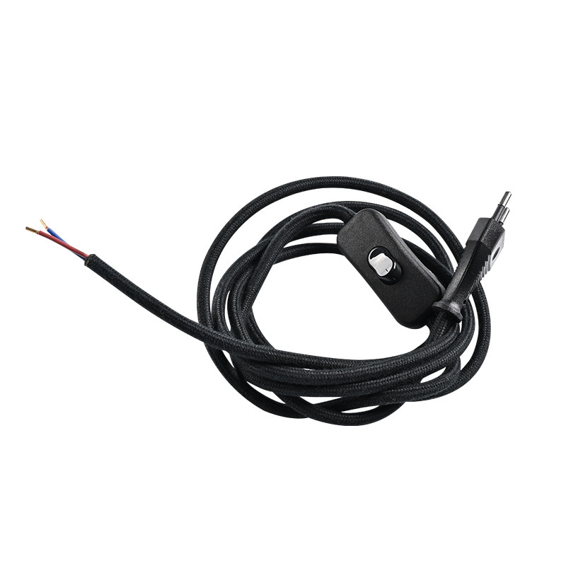 欧规编制黑色开关插头电源线线 电器插头线灯饰配件插头线带开关