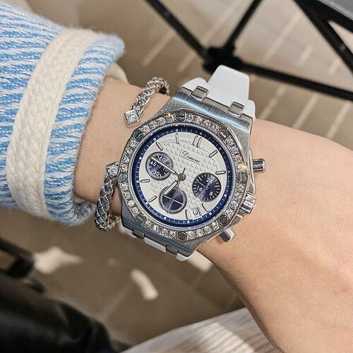 Timini Watch Large Dial Three-eye Six-hand Diamond-studded Strap European and American Style Fashionable High-end Internet-famous Women's Watch
