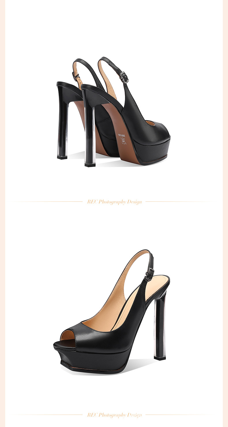 Sandal cao gót nữ mũi cá hở ngón, gót nhựa trong suốt 13 cm, phong cách sang trọng — đen chi tiết 2