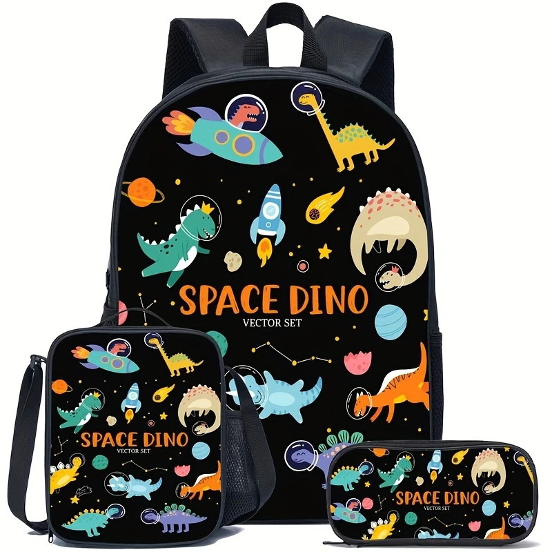 Mochila impresa de venta caliente transfronteriza, mochila escolar para estudiantes de primaria y secundaria, mochila de gran capacidad, bolso, estuche para lápices, juego de tres piezas