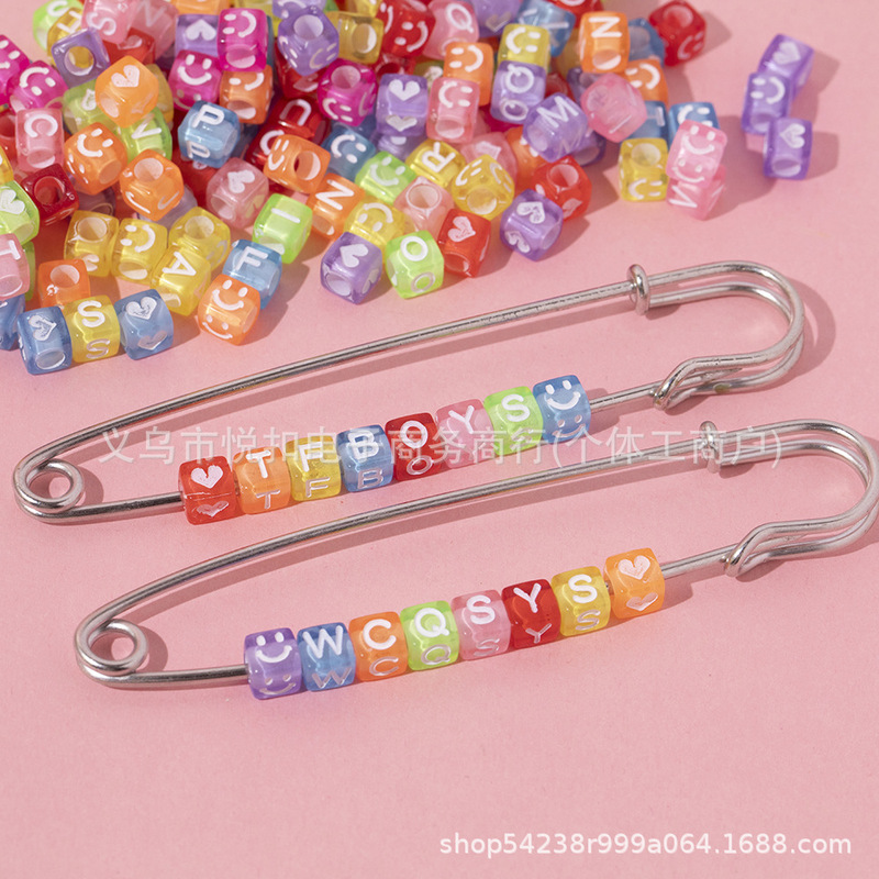Macaron Color 6*6 Transparent Square Letters Heart Smiley Face Loose Beads DIY Handmade Beads Loose Beads Mobile Phone Chain Beads