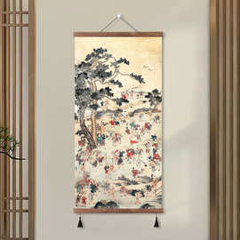百子千孙图挂画入户门正对送子画夫妻卧室求子多子卷轴装饰画竖版