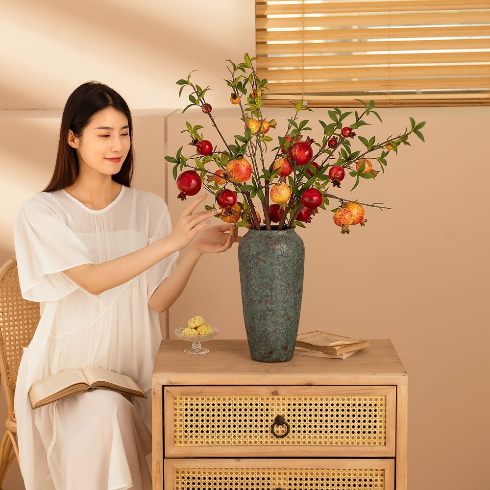 批發四頭石榴果實枝INS風仿真花廠家家居裝飾跨境婚慶假花MW10889