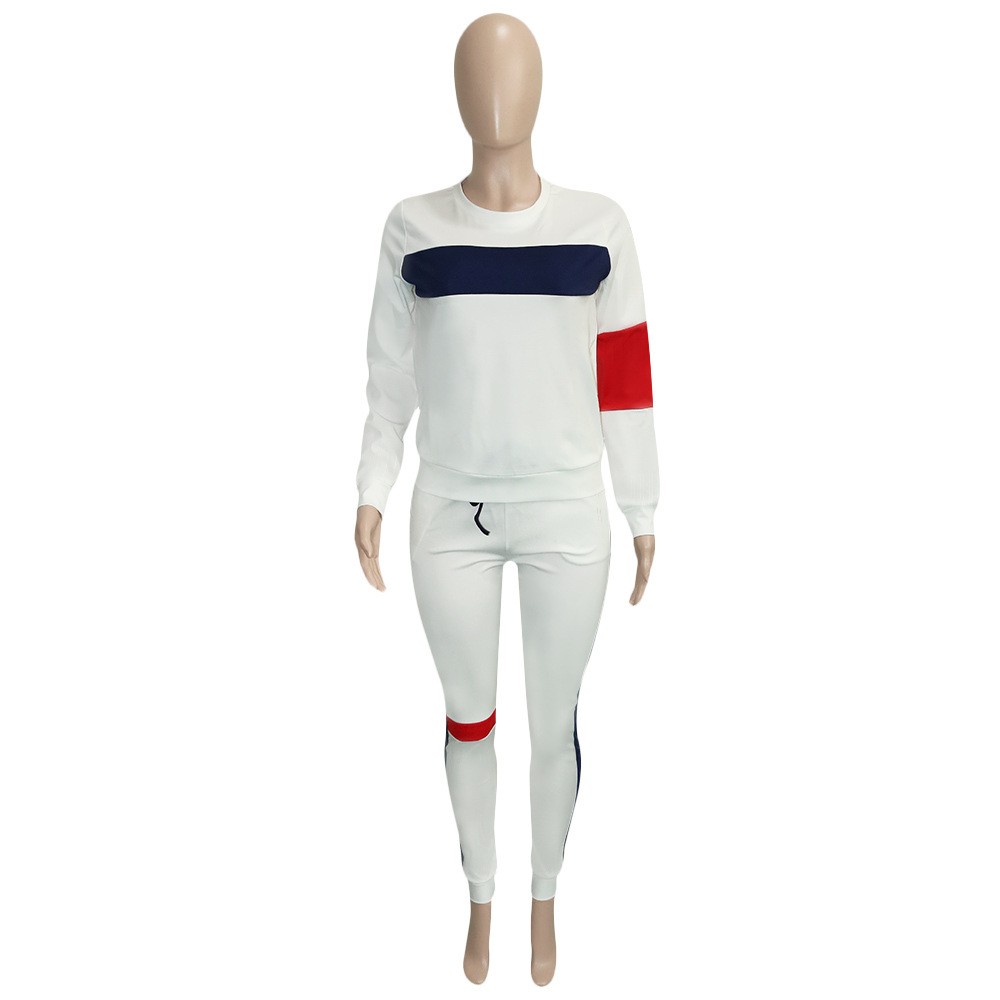 Women Clothing Sweater Patchwork Stripes Suit Sports Long Sleeve Casual Women Clothing