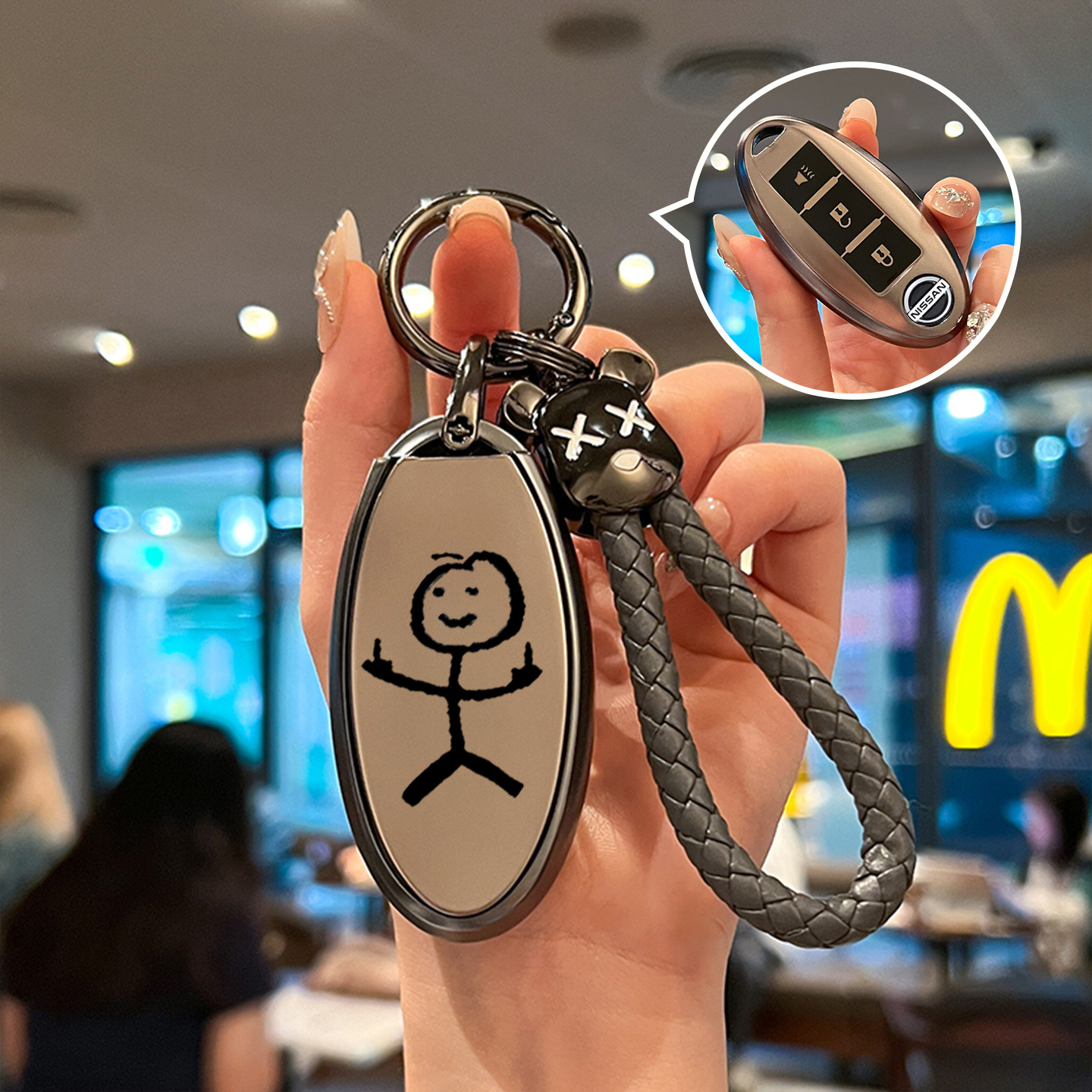 Nissan-specific stickman key case with personalized print, full-cover scratch-resistant and wear-resistant smart protective case