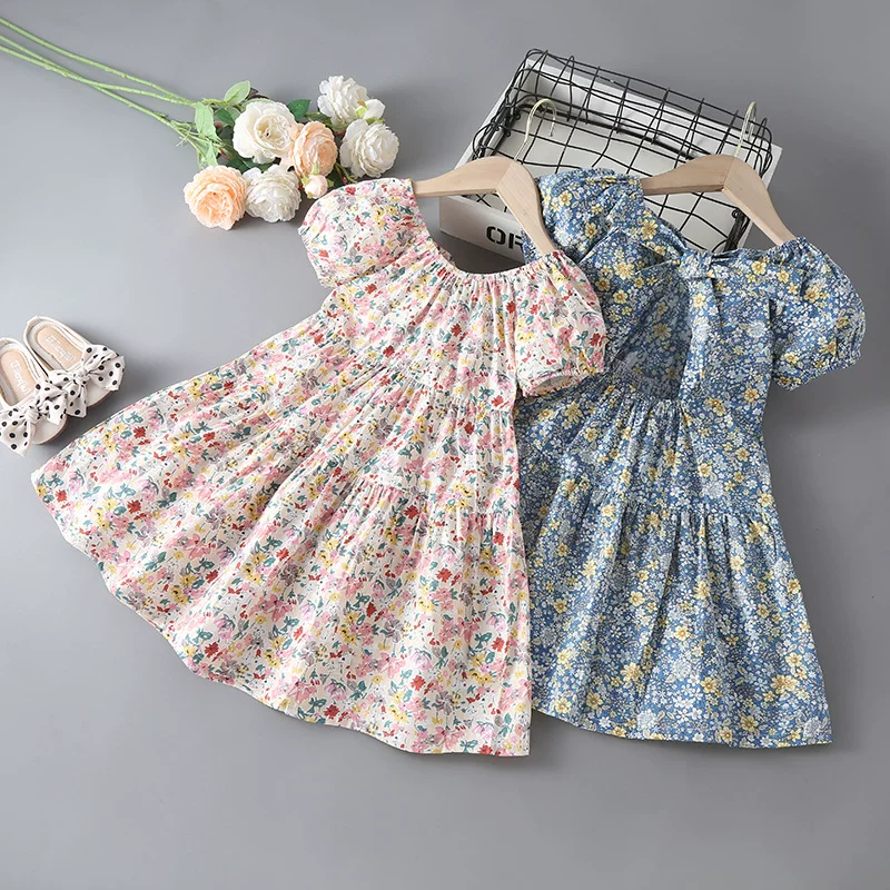 Summer summer clothing, children's small princess costume, dress, western style, with short sleeve, Korean style, floral print