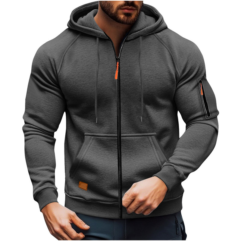 Cross-Border New European Size Plus Velvet Men's Sweatshirt Hoodie Zipper Cardigan Men's Sports Casual Jacket Jacket for Men