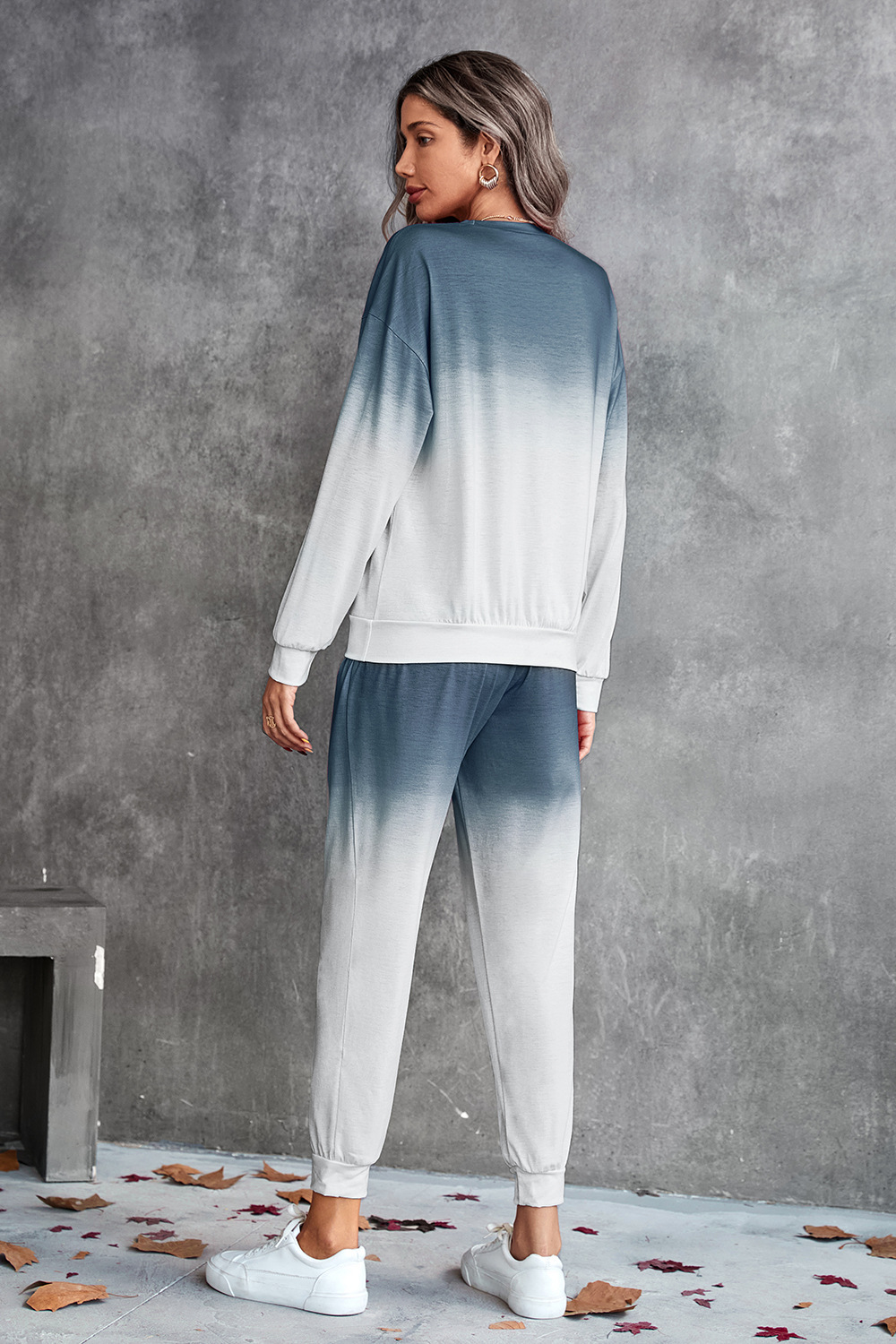 gradient color long sleeve sweatshirt and slim pants set NSLNZ137715