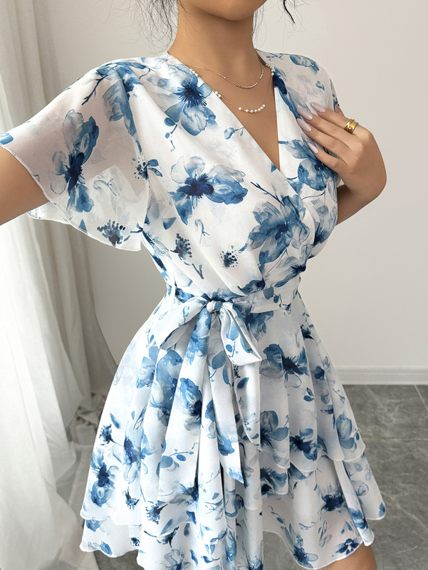 Diyun ヨーロッパとアメリカンカジュアルホリデープリント半袖ケーキスカートスカートドレス婦人服 2025 春夏アマゾン|undefined