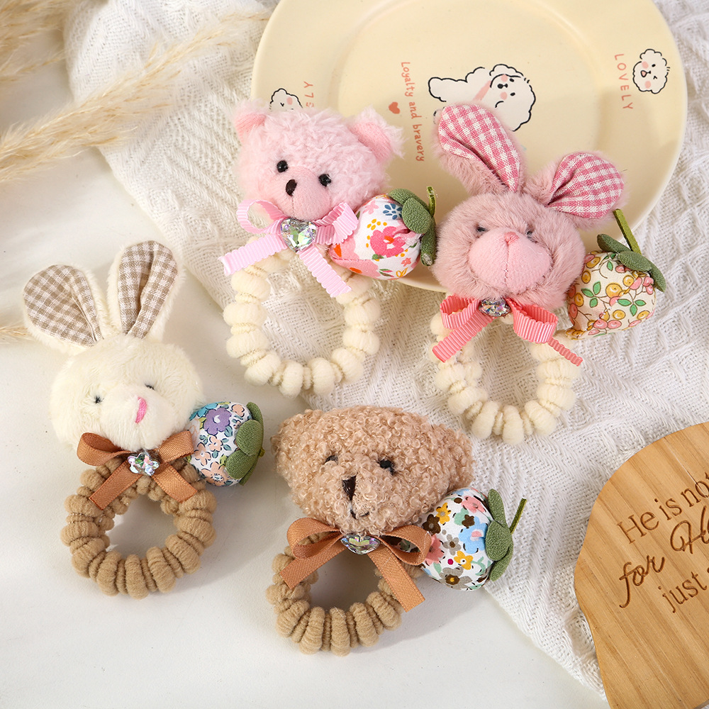 Lindo conejo de peluche para niños, lazo para el cabello, niña, oso, banda de goma, lazo para el cabello, bebé de alta elasticidad, no lastima el cabello, cuerda para el cabello, niña